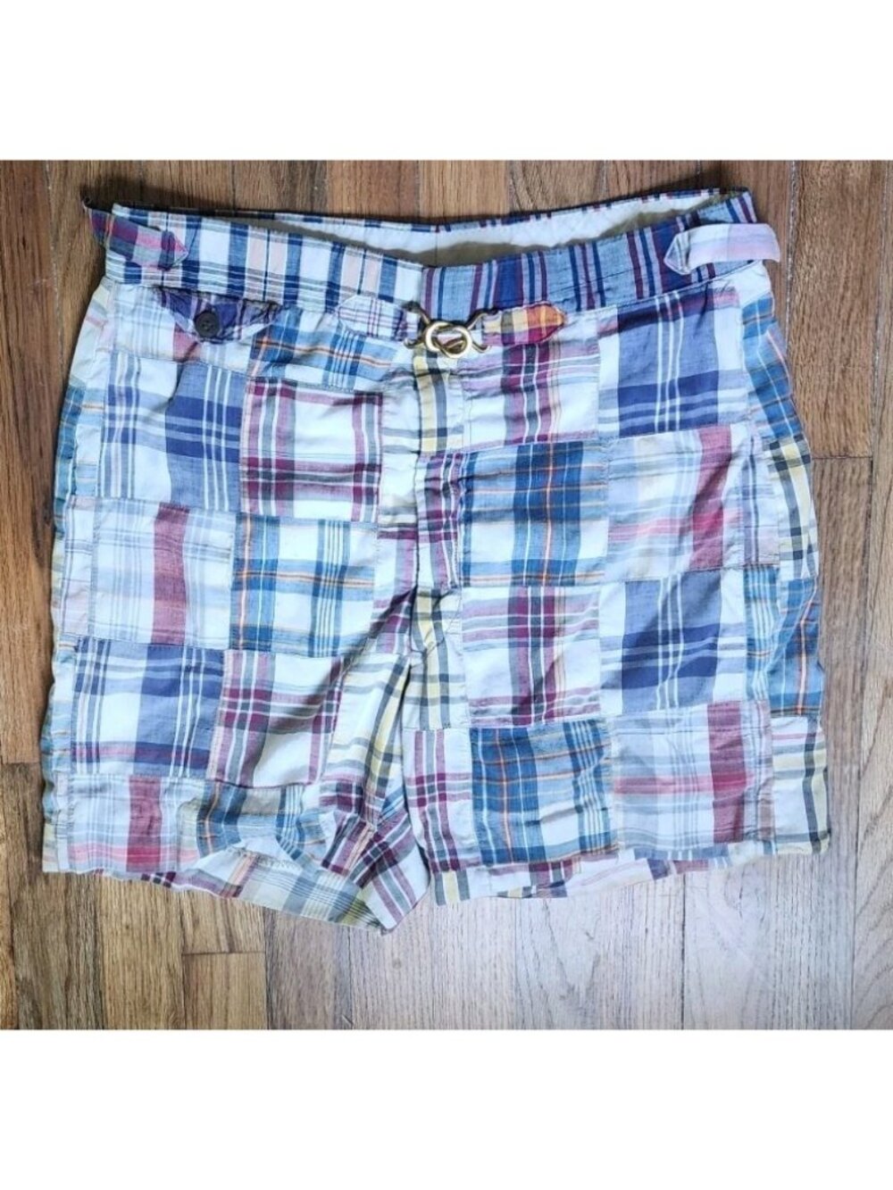 CHIPP Vintage 60s Madras Plaid Swim Shorts Brass Buckle Ivy Preppy Mod Retro